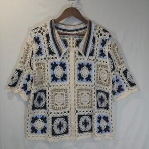G & D Crochet Granny Square Patchwork Button Up Cardigan Top Women's 2X